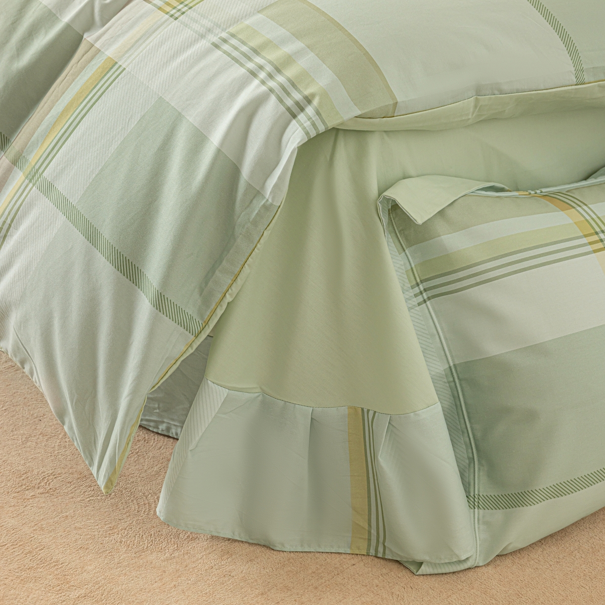 91家纺网 家纺一手货源 找家纺 莱豫家纺 2026新款50s阿克苏长绒棉数码印花四件套 卡洛斯绿