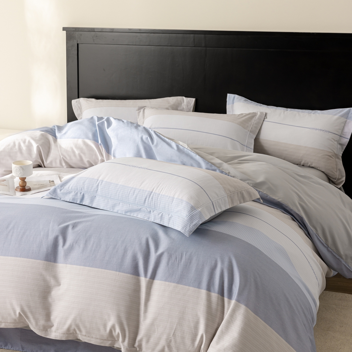 91家纺网 家纺一手货源 找家纺 莱豫家纺 2026新款50s阿克苏长绒棉数码印花四件套 明泽蓝