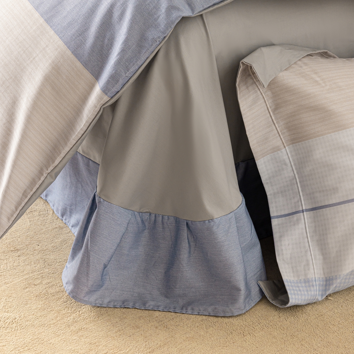 91家纺网 家纺一手货源 找家纺 莱豫家纺 2026新款50s阿克苏长绒棉数码印花四件套 明泽蓝