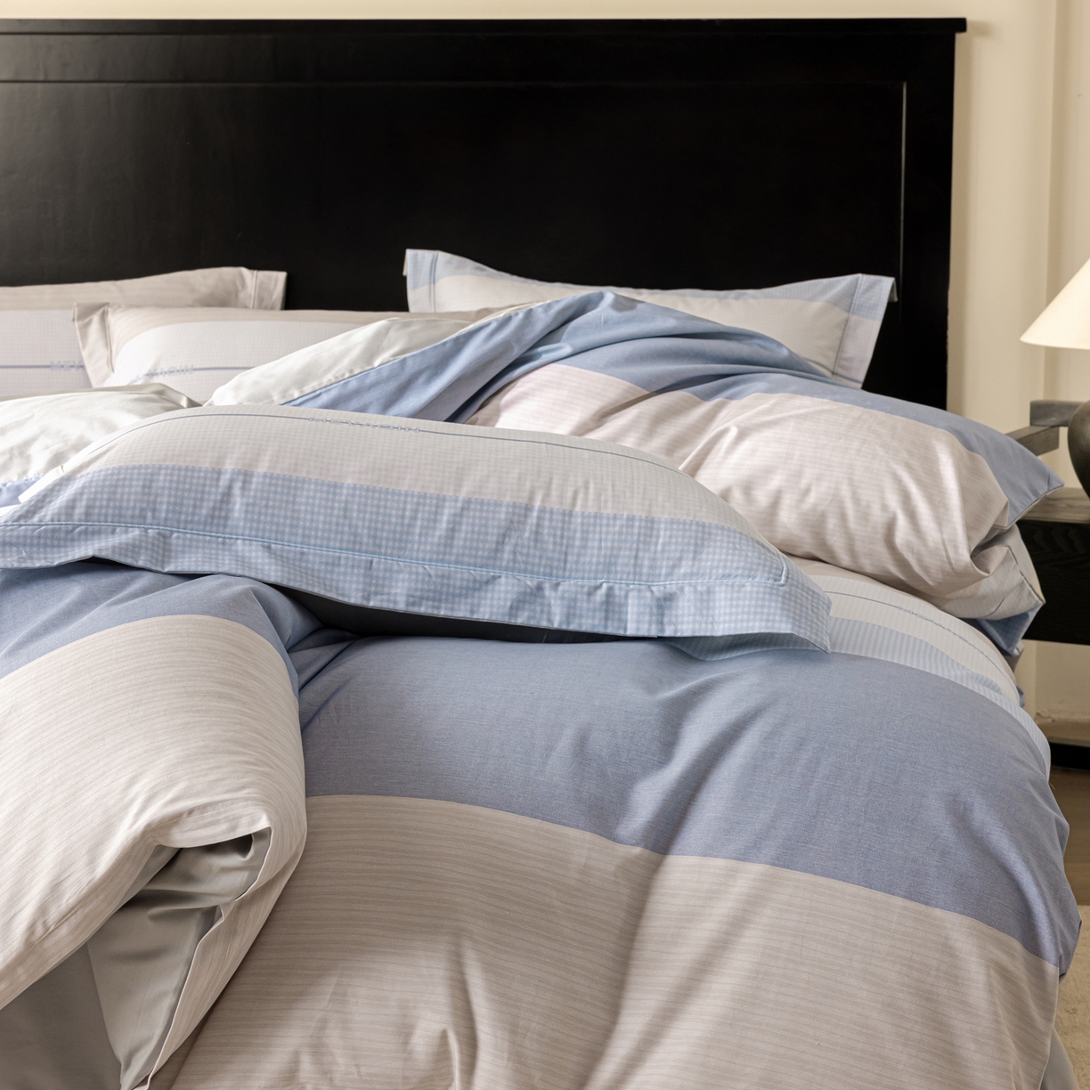 91家纺网 家纺一手货源 找家纺 莱豫家纺 2026新款50s阿克苏长绒棉数码印花四件套 明泽蓝