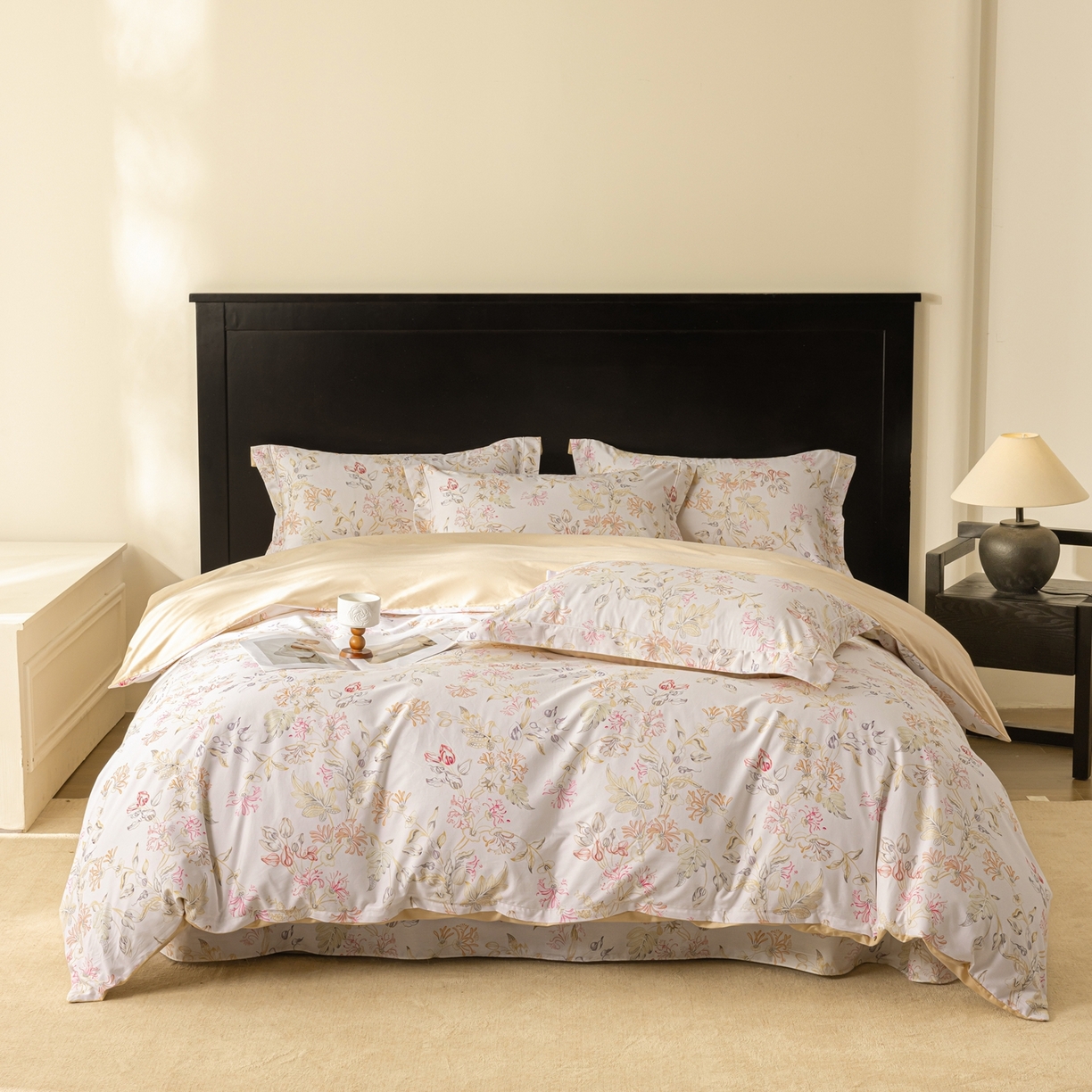 91家纺网 家纺一手货源 找家纺 莱豫家纺 2026新款50s阿克苏长绒棉数码印花四件套 槿初