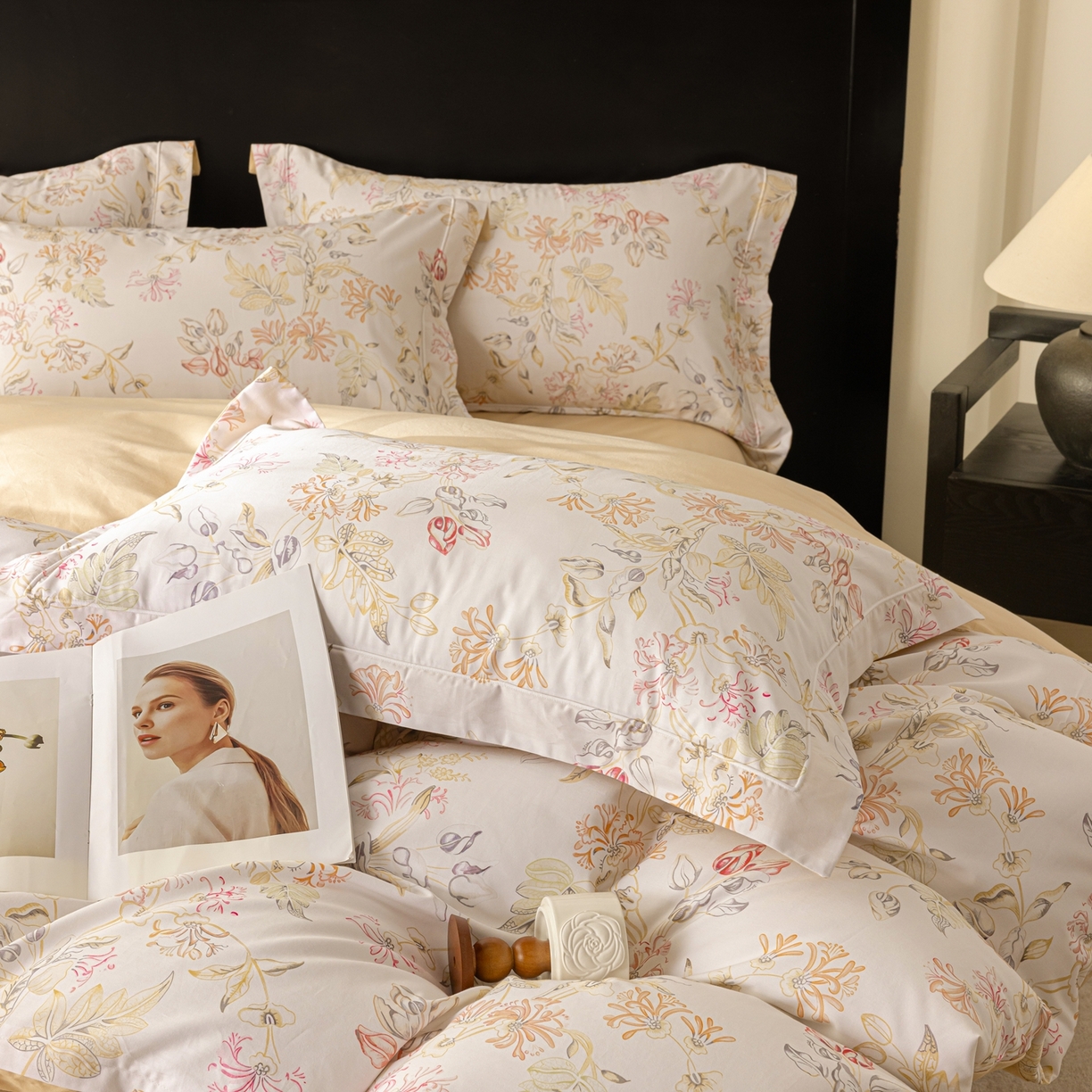 91家纺网 家纺一手货源 找家纺 莱豫家纺 2026新款50s阿克苏长绒棉数码印花四件套 槿初