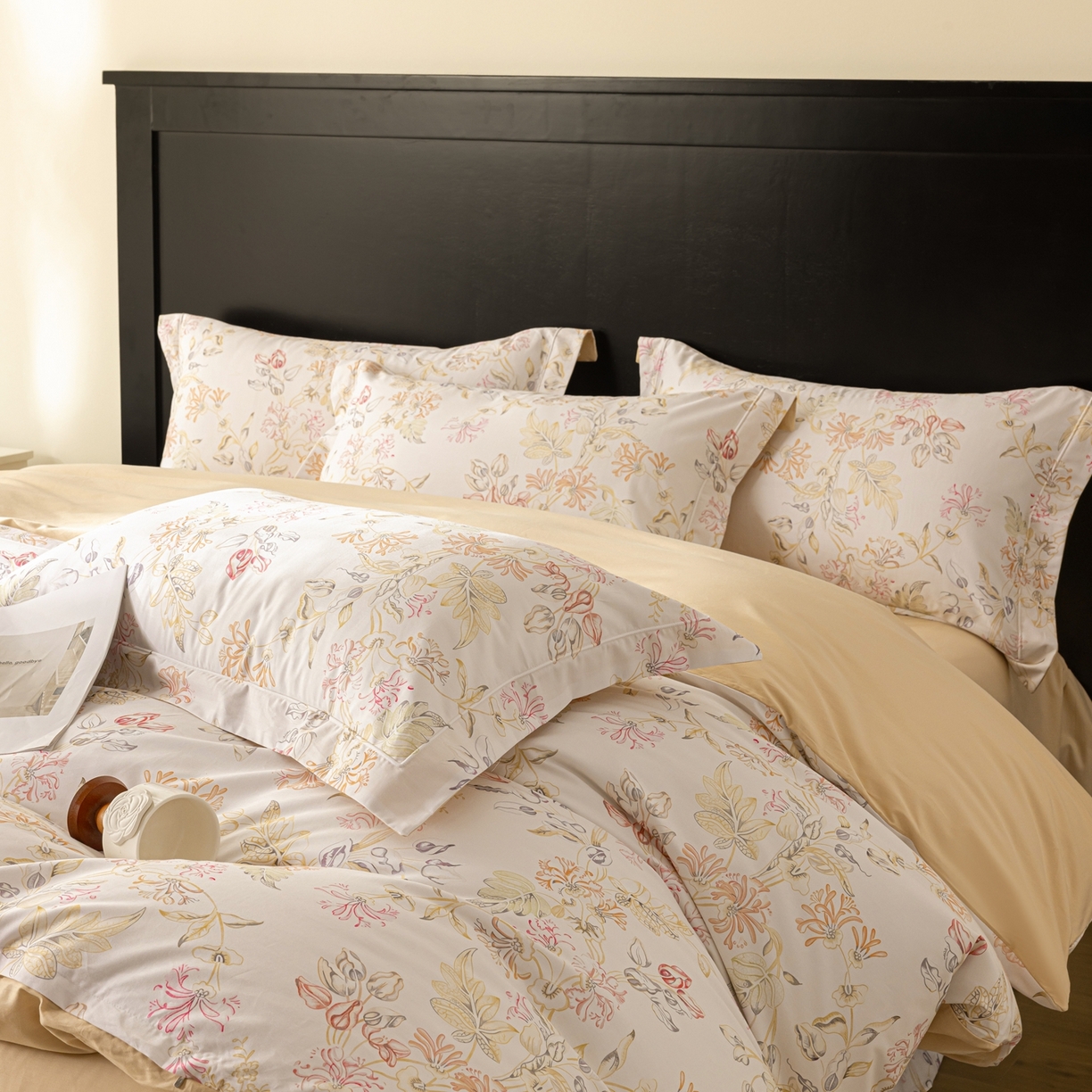 91家纺网 家纺一手货源 找家纺 莱豫家纺 2026新款50s阿克苏长绒棉数码印花四件套 槿初