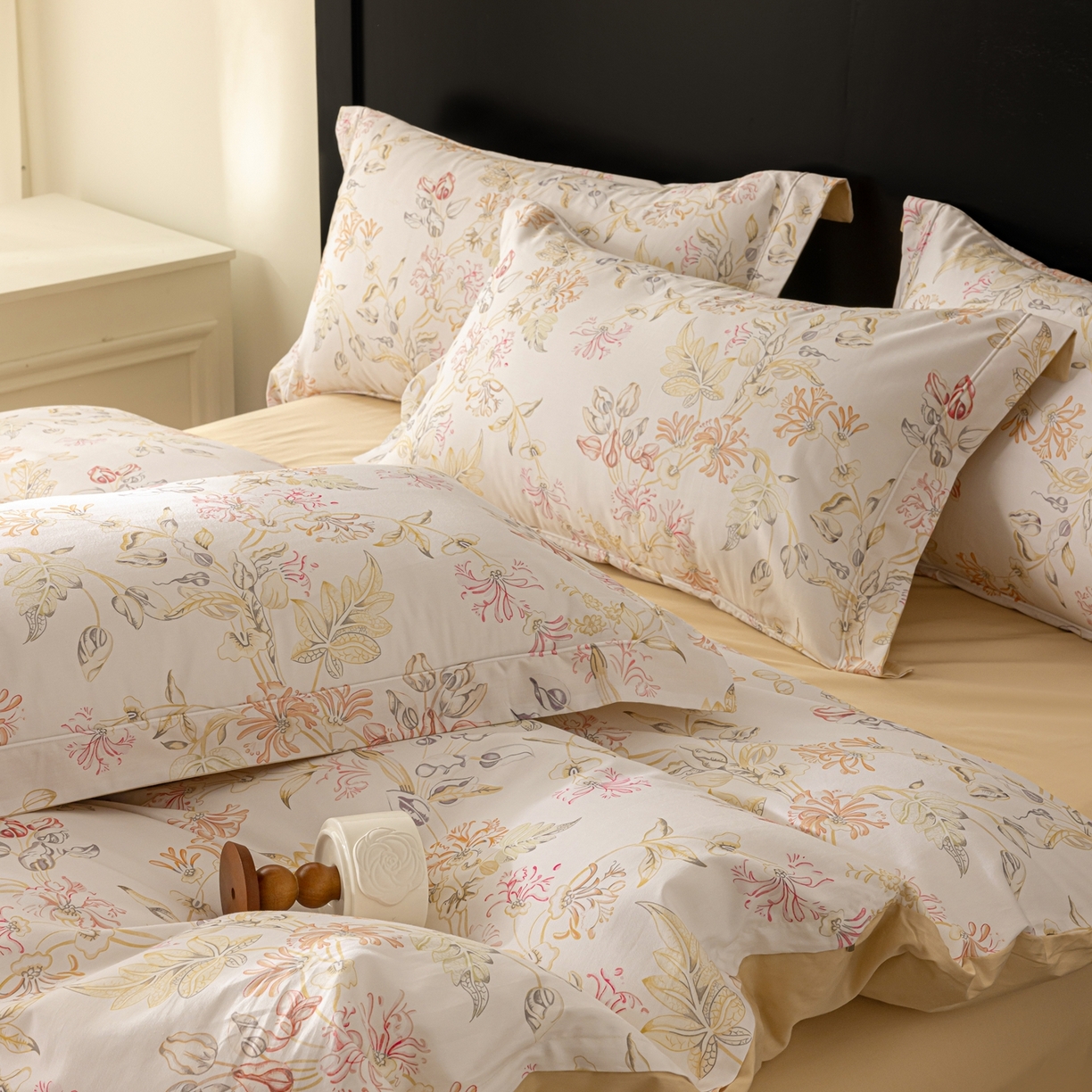 91家纺网 家纺一手货源 找家纺 莱豫家纺 2026新款50s阿克苏长绒棉数码印花四件套 槿初