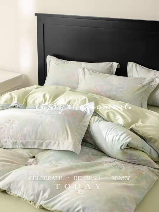 91家纺网 家纺一手货源 找家纺 莱豫家纺 2026新款50s阿克苏长绒棉数码印花四件套 云梦泽