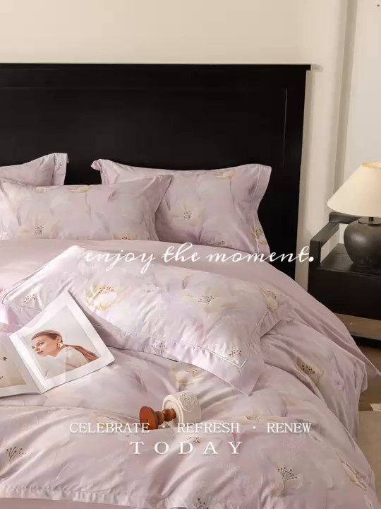 91家纺网 家纺一手货源 找家纺 莱豫家纺 2026新款50s阿克苏长绒棉数码印花四件套 依萱