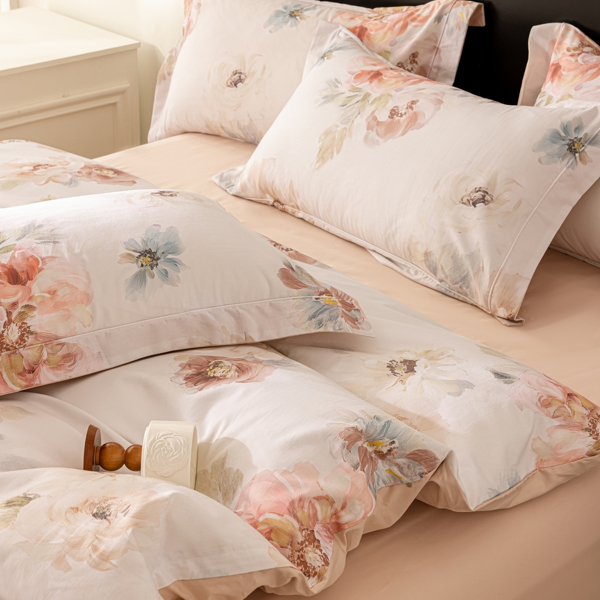 91家纺网 家纺一手货源 找家纺 莱豫家纺 2026新款50s阿克苏长绒棉数码印花四件套 念晴