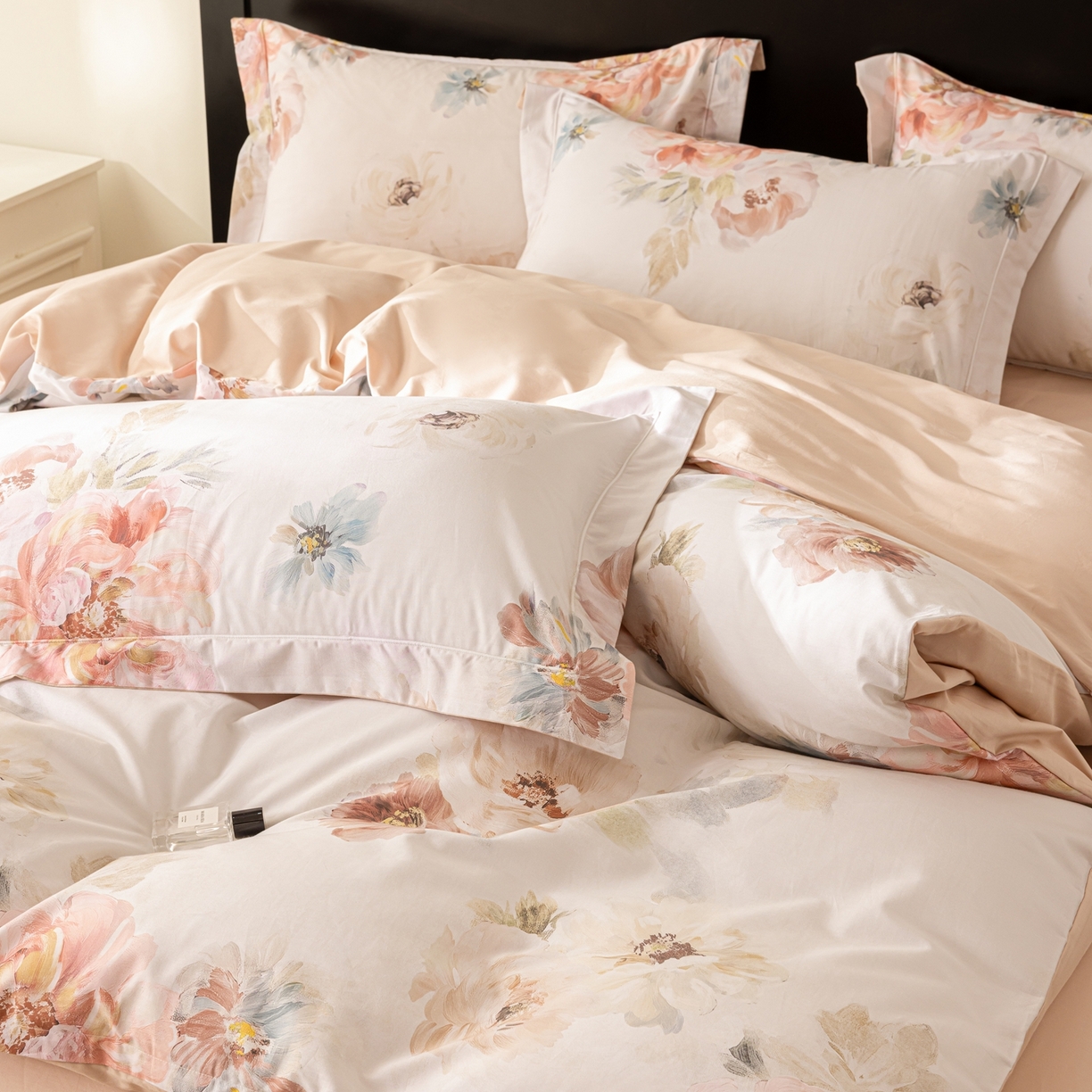 91家纺网 家纺一手货源 找家纺 莱豫家纺 2026新款50s阿克苏长绒棉数码印花四件套 念晴