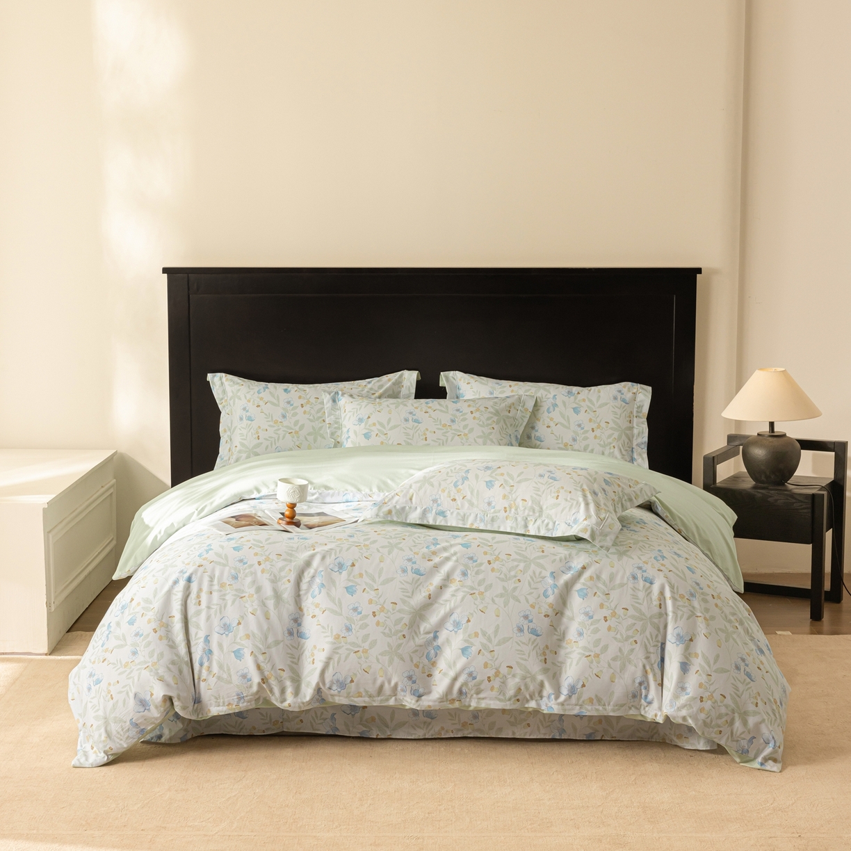 莱豫家纺 2026新款50s阿克苏长绒棉数码印花四件套 宛春兰