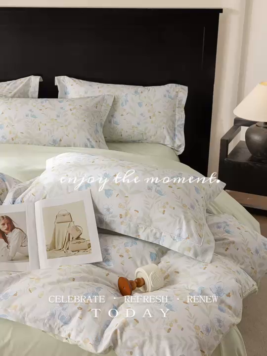 91家纺网 家纺一手货源 找家纺 莱豫家纺 2026新款50s阿克苏长绒棉数码印花四件套 宛春兰