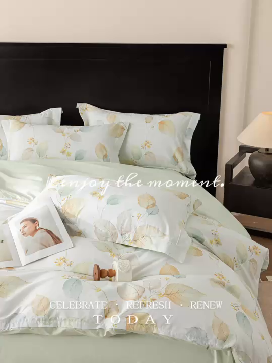 91家纺网 家纺一手货源 找家纺 莱豫家纺 2026新款50s阿克苏长绒棉数码印花四件套 佳昕