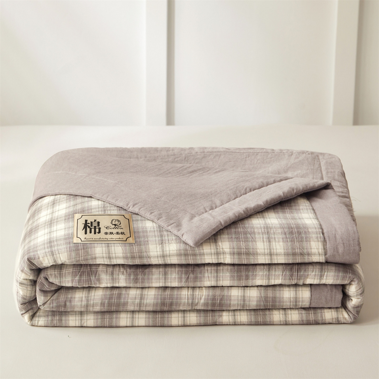 91家纺网 家纺一手货源 找家纺 招财星家纺 2026新款A类无印风100%新疆棉花夏被纯棉夏凉被空调被子薄被芯棉花被四件套 格雅-灰