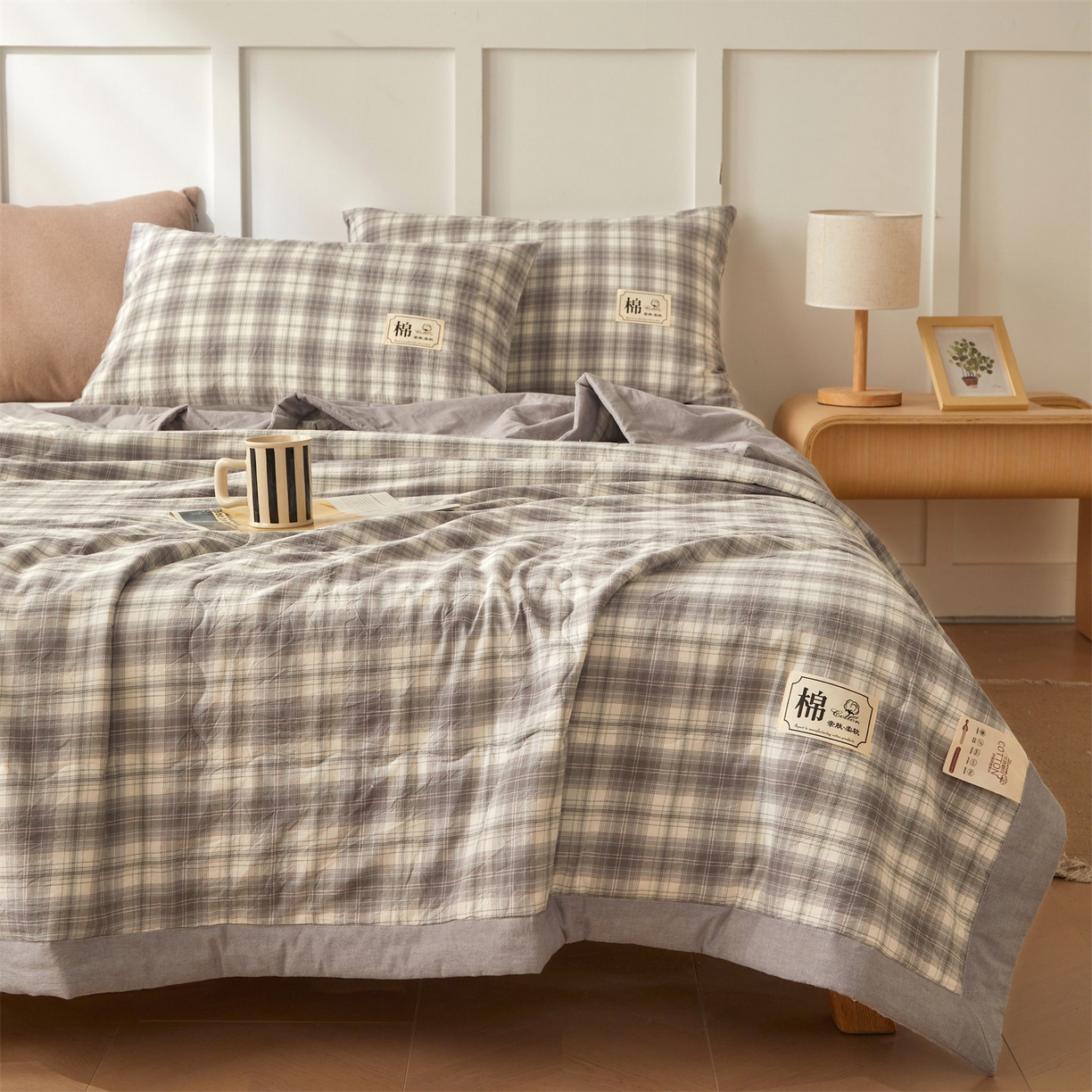 91家纺网 家纺一手货源 找家纺 招财星家纺 2026新款A类无印风100%新疆棉花夏被纯棉夏凉被空调被子薄被芯棉花被四件套 格雅-灰