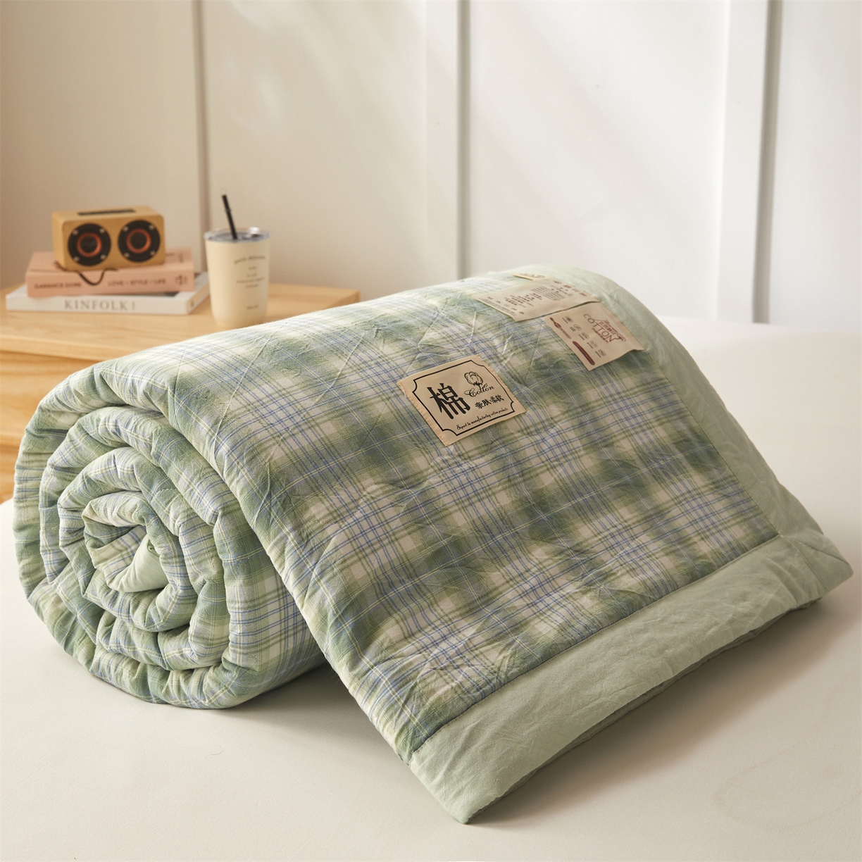 招财星家纺 2026新款A类无印风100%新疆棉花夏被纯棉夏凉被空调被子薄被芯棉花被四件套 格雅-绿