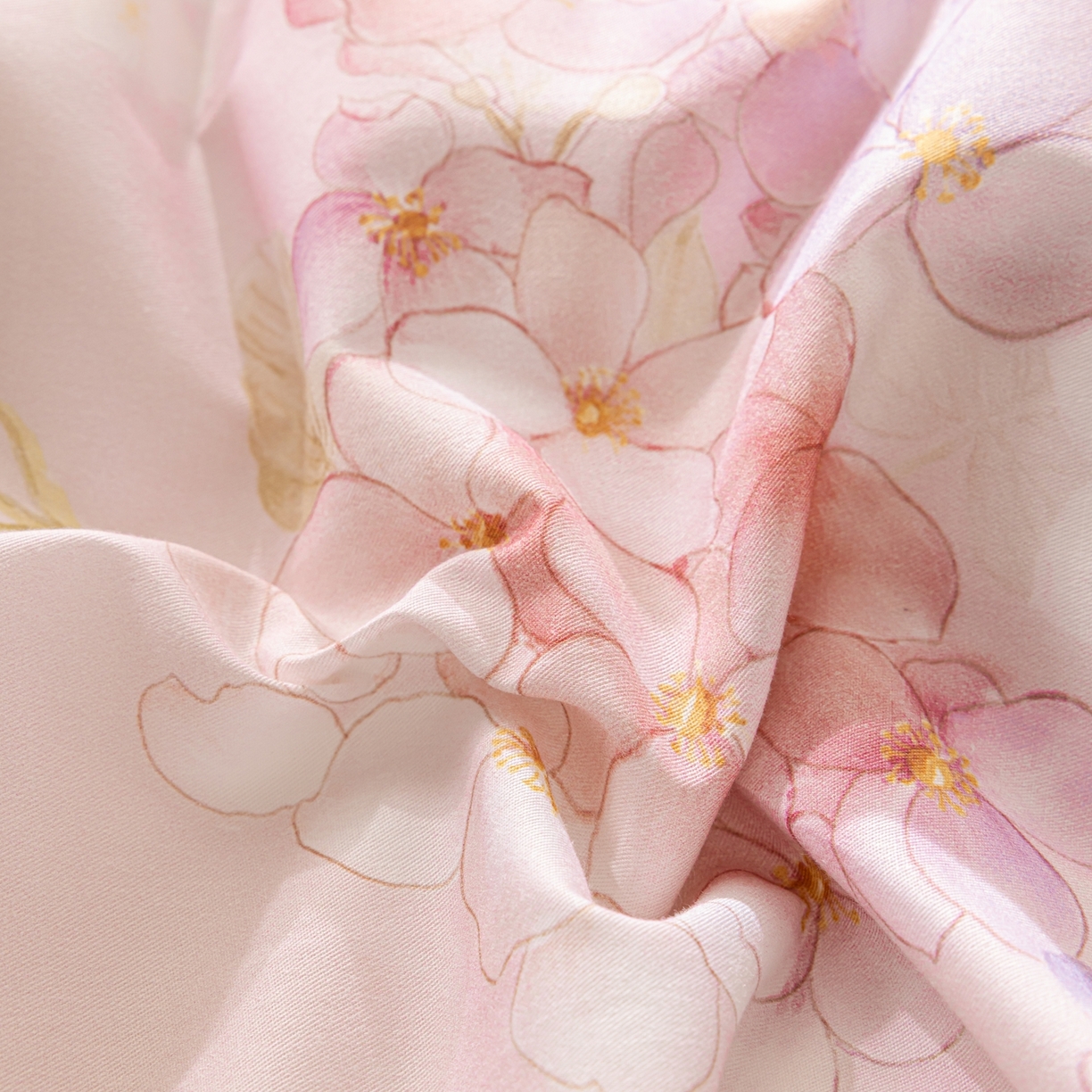 91家纺网 家纺一手货源 找家纺 莱豫家纺 2026新款50s阿克苏长绒棉数码印花四件套 风铃粉