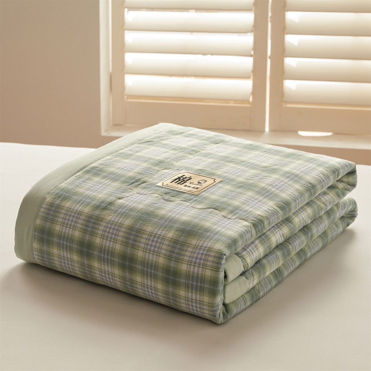 91家纺网 家纺一手货源 找家纺 招财星家纺 2026新款A类无印风100%新疆棉花夏被纯棉夏凉被空调被子薄被芯棉花被四件套 格雅-绿