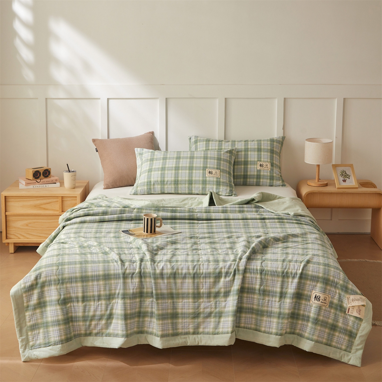 91家纺网 家纺一手货源 找家纺 招财星家纺 2026新款A类无印风100%新疆棉花夏被纯棉夏凉被空调被子薄被芯棉花被四件套 格雅-绿