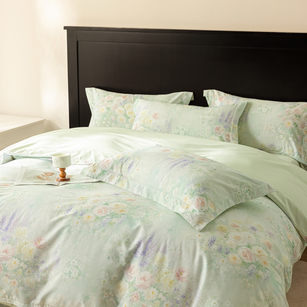 91家纺网 家纺一手货源 找家纺 莱豫家纺 2026新款50s阿克苏长绒棉数码印花四件套 花悦容