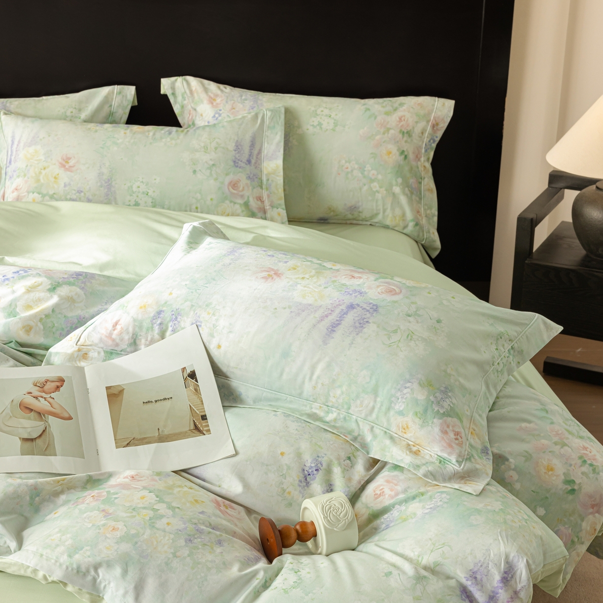 91家纺网 家纺一手货源 找家纺 莱豫家纺 2026新款50s阿克苏长绒棉数码印花四件套 花悦容