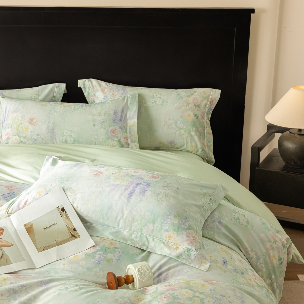 91家纺网 家纺一手货源 找家纺 莱豫家纺 2026新款50s阿克苏长绒棉数码印花四件套 花悦容