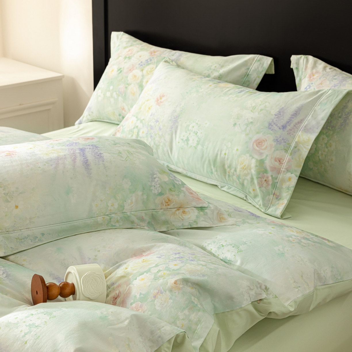 91家纺网 家纺一手货源 找家纺 莱豫家纺 2026新款50s阿克苏长绒棉数码印花四件套 花悦容