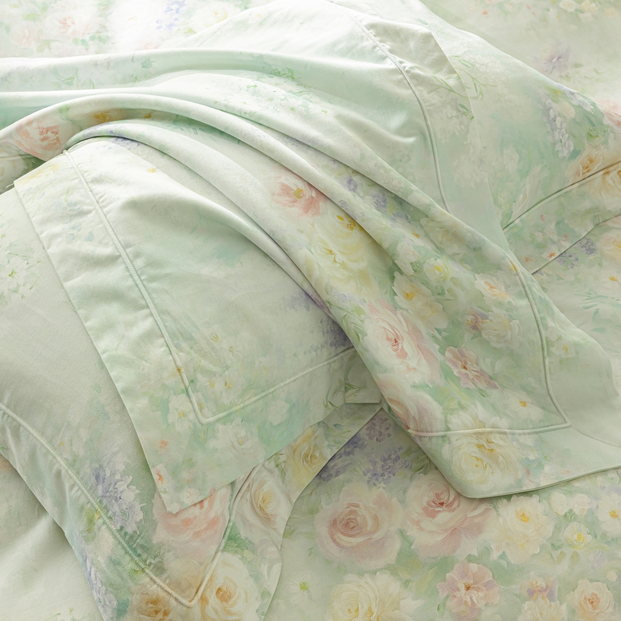 91家纺网 家纺一手货源 找家纺 莱豫家纺 2026新款50s阿克苏长绒棉数码印花四件套 花悦容