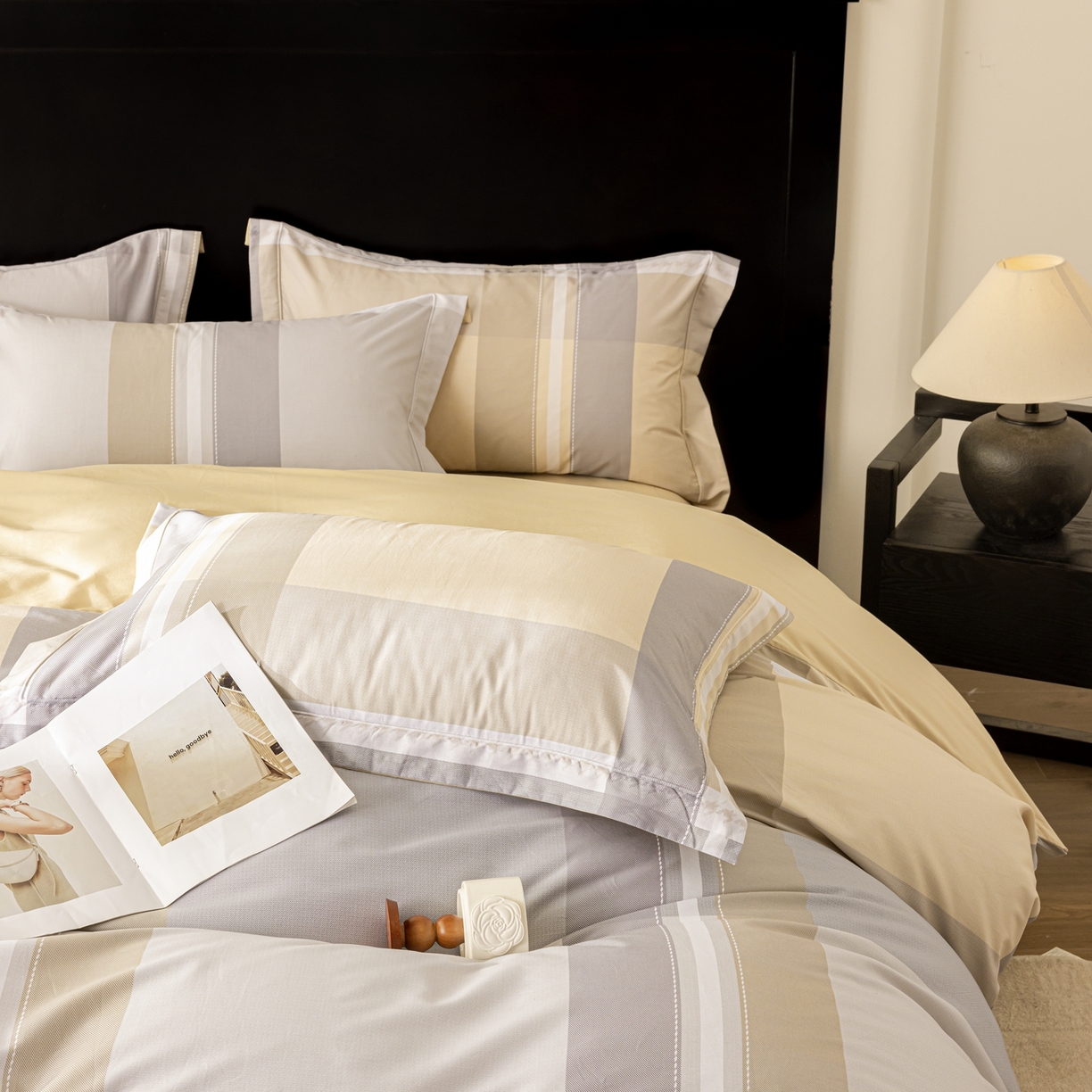 91家纺网 家纺一手货源 找家纺 莱豫家纺 2026新款50s阿克苏长绒棉数码印花四件套 安格斯黄