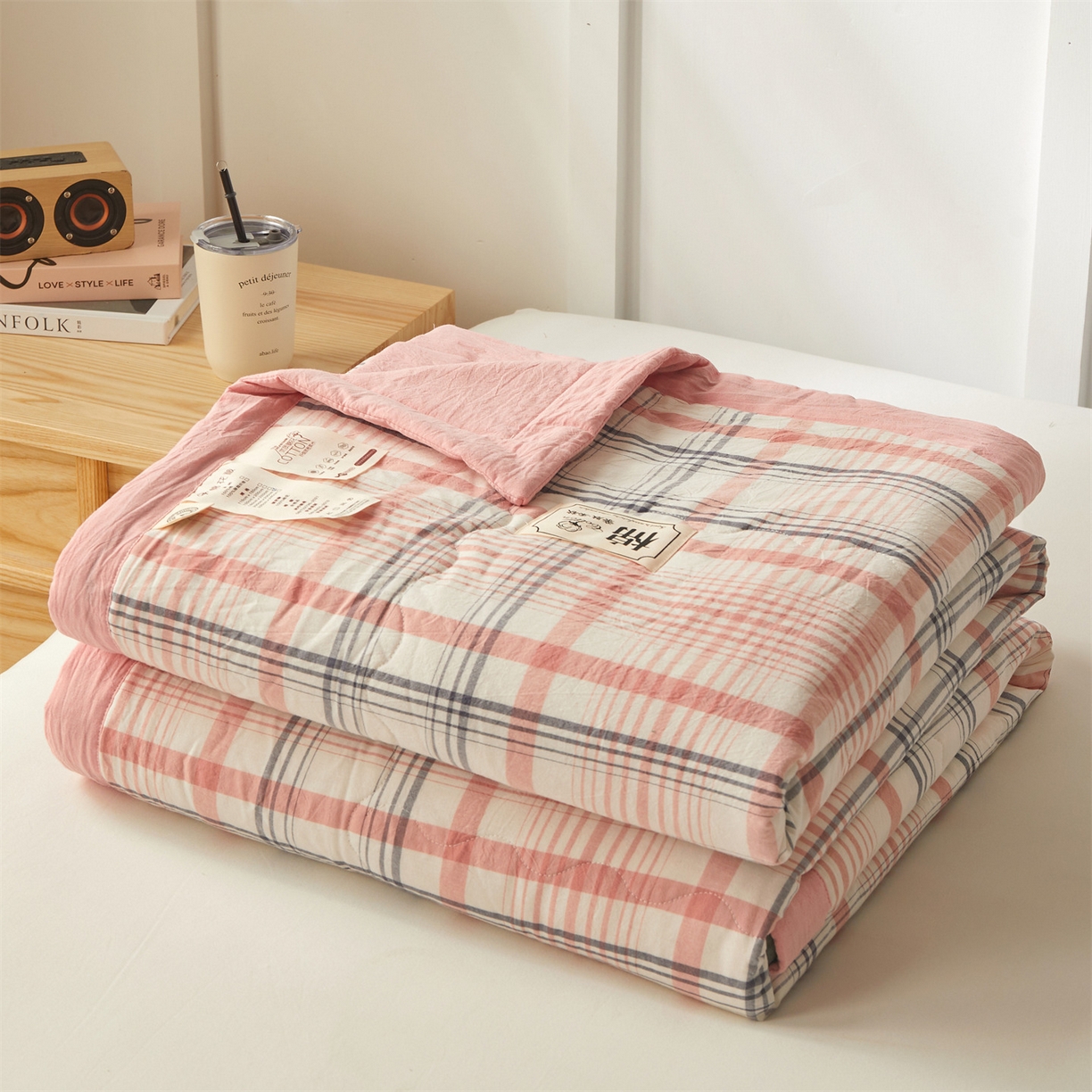 91家纺网 家纺一手货源 找家纺 招财星家纺 2026新款A类无印风100%新疆棉花夏被纯棉夏凉被空调被子薄被芯棉花被四件套 格韵-粉