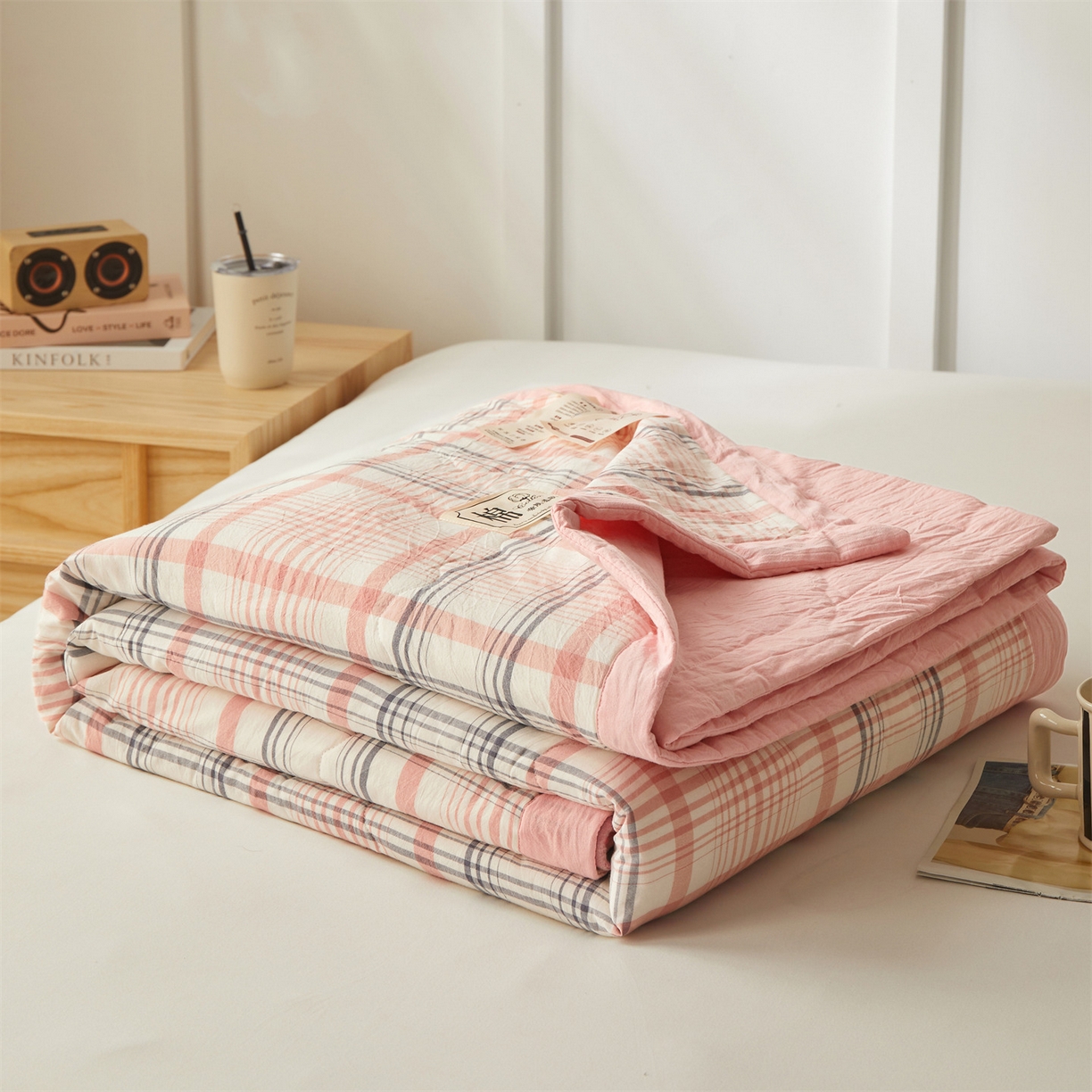 91家纺网 家纺一手货源 找家纺 招财星家纺 2026新款A类无印风100%新疆棉花夏被纯棉夏凉被空调被子薄被芯棉花被四件套 格韵-粉