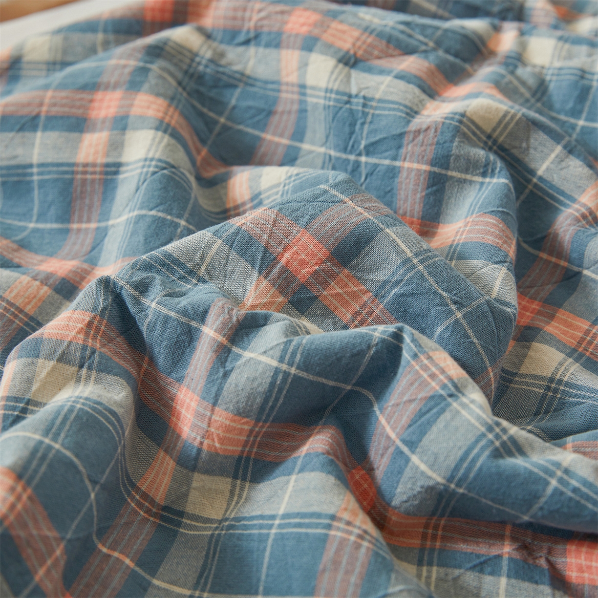 91家纺网 家纺一手货源 找家纺 招财星家纺 2026新款A类无印风100%新疆棉花夏被纯棉夏凉被空调被子薄被芯棉花被四件套 格韵-蓝粉