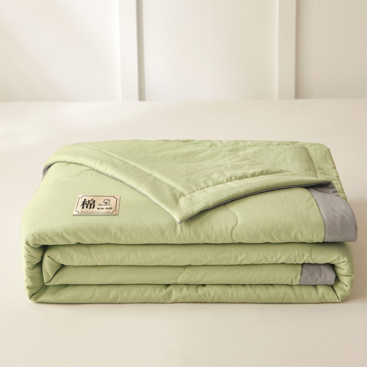 91家纺网 家纺一手货源 找家纺 招财星家纺 2026新款A类无印风100%新疆棉花夏被纯棉夏凉被空调被子薄被芯棉花被四件套 果绿色