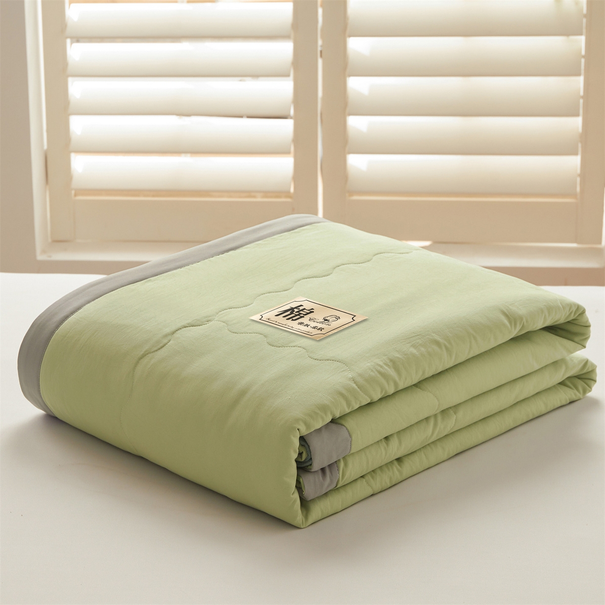 91家纺网 家纺一手货源 找家纺 招财星家纺 2026新款A类无印风100%新疆棉花夏被纯棉夏凉被空调被子薄被芯棉花被四件套 果绿色