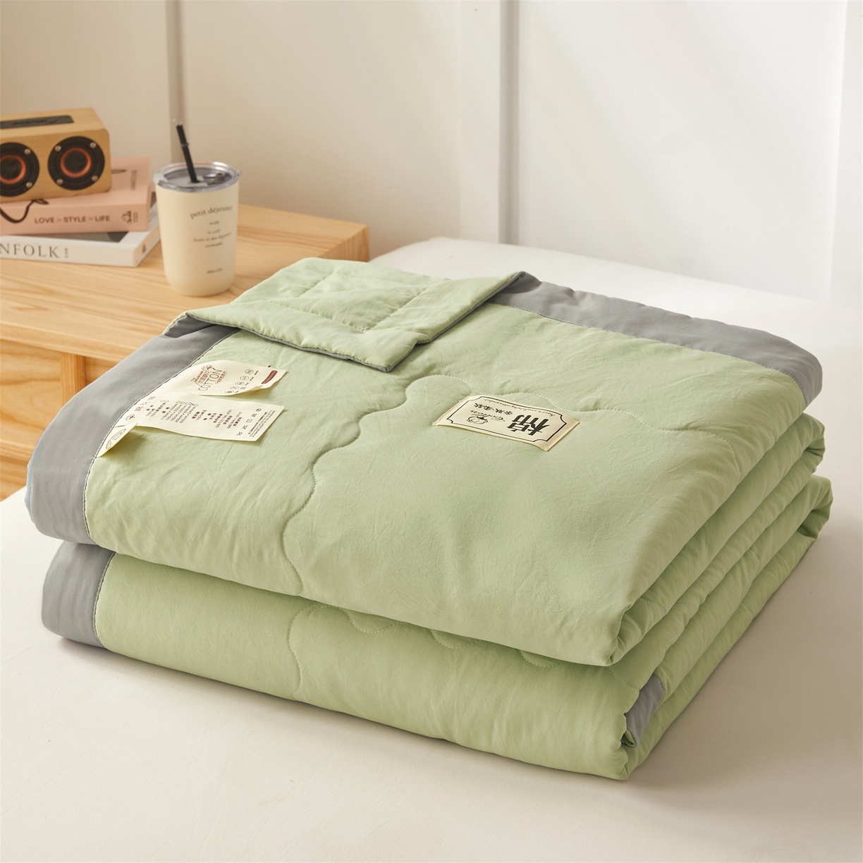 91家纺网 家纺一手货源 找家纺 招财星家纺 2026新款A类无印风100%新疆棉花夏被纯棉夏凉被空调被子薄被芯棉花被四件套 果绿色