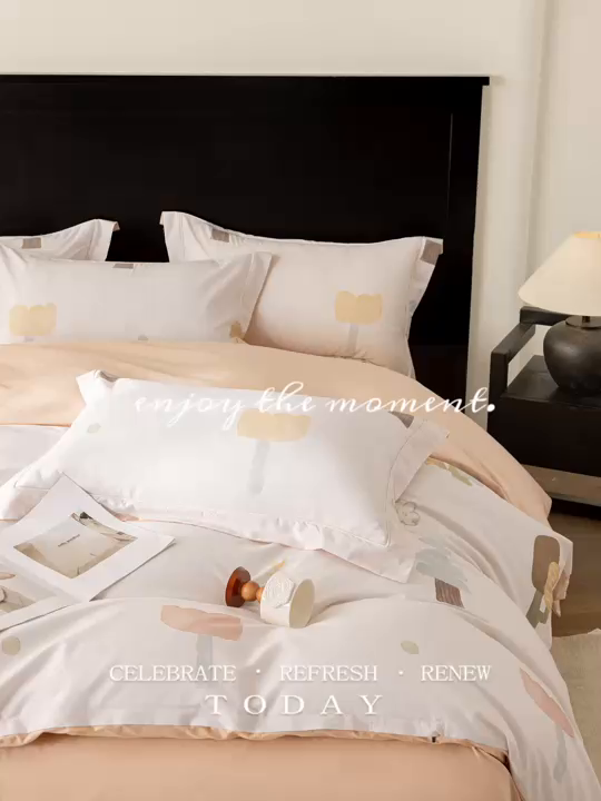 91家纺网 家纺一手货源 找家纺 莱豫家纺 2026新款50s阿克苏长绒棉数码印花四件套 艾弗里