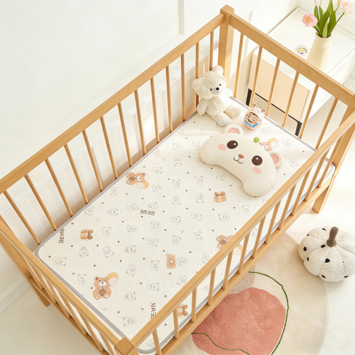 91家纺网 家纺一手货源 找家纺 奇丝雅 2026新款A类母婴级婴儿凉感冰豆豆凉席儿童新生小宝宝床幼儿园床拼接床冰丝席 饼干熊