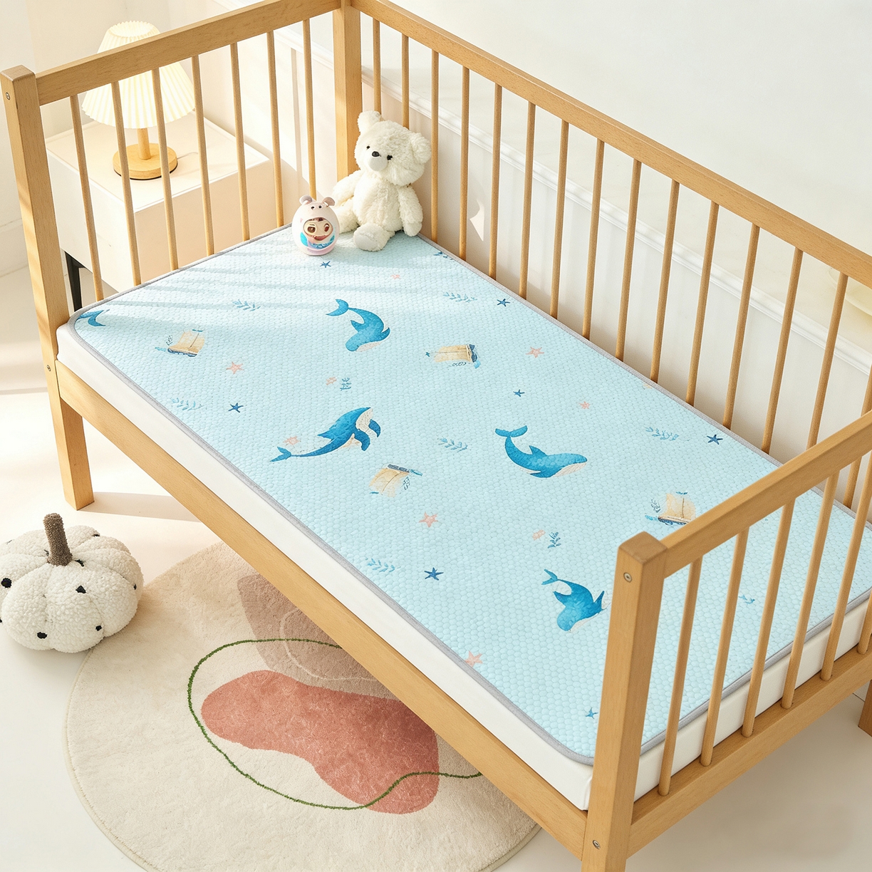 奇丝雅 2026新款A类母婴级婴儿凉感冰豆豆凉席儿童新生小宝宝床幼儿园床拼接床冰丝席 海洋世界