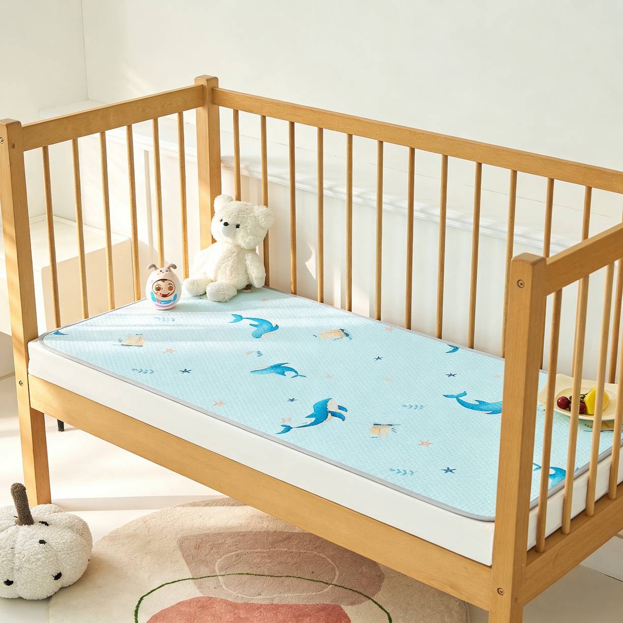 91家纺网 家纺一手货源 找家纺 奇丝雅 2026新款A类母婴级婴儿凉感冰豆豆凉席儿童新生小宝宝床幼儿园床拼接床冰丝席 海洋世界