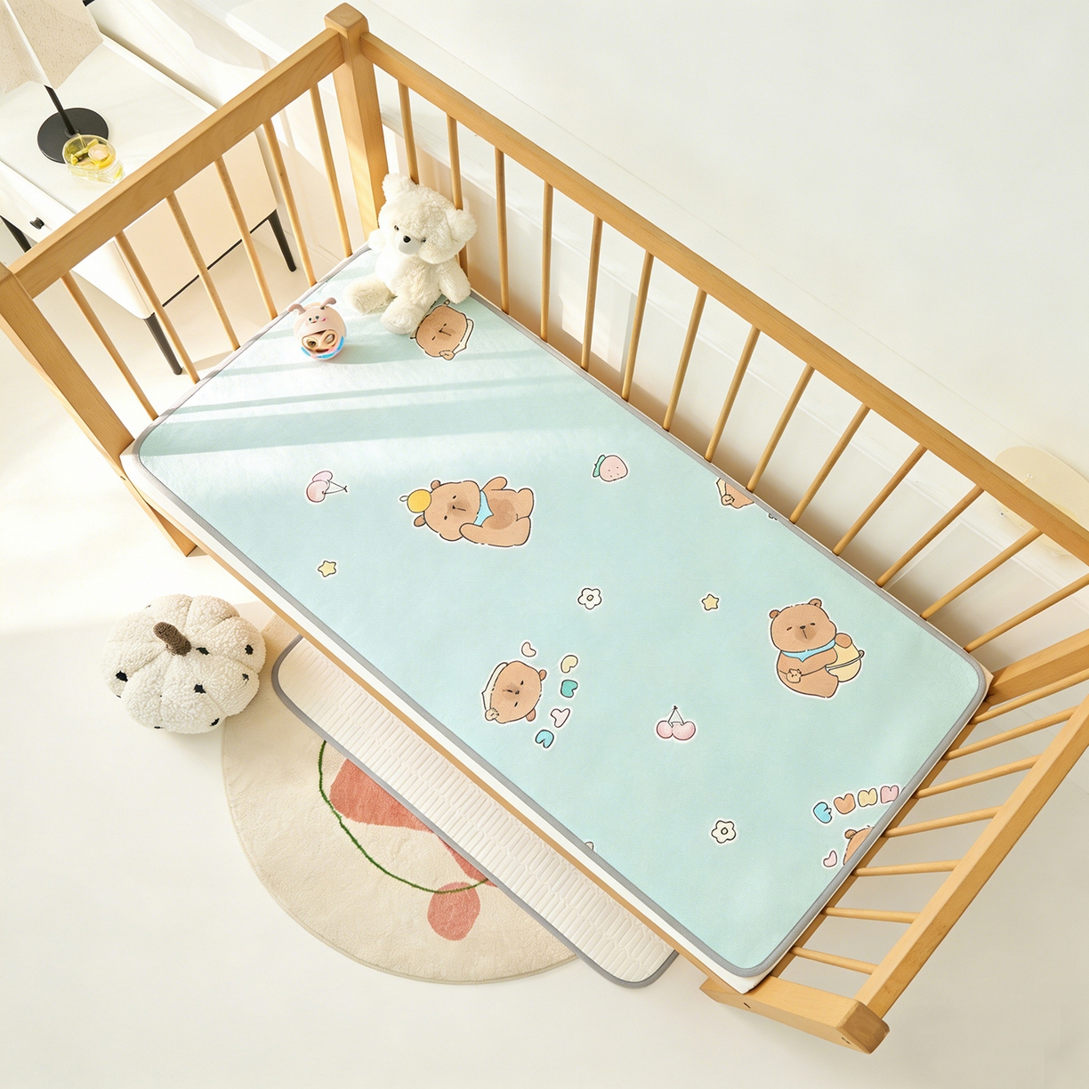 奇丝雅 2026新款A类母婴级婴儿凉感冰豆豆凉席儿童新生小宝宝床幼儿园床拼接床冰丝席 卡皮巴拉