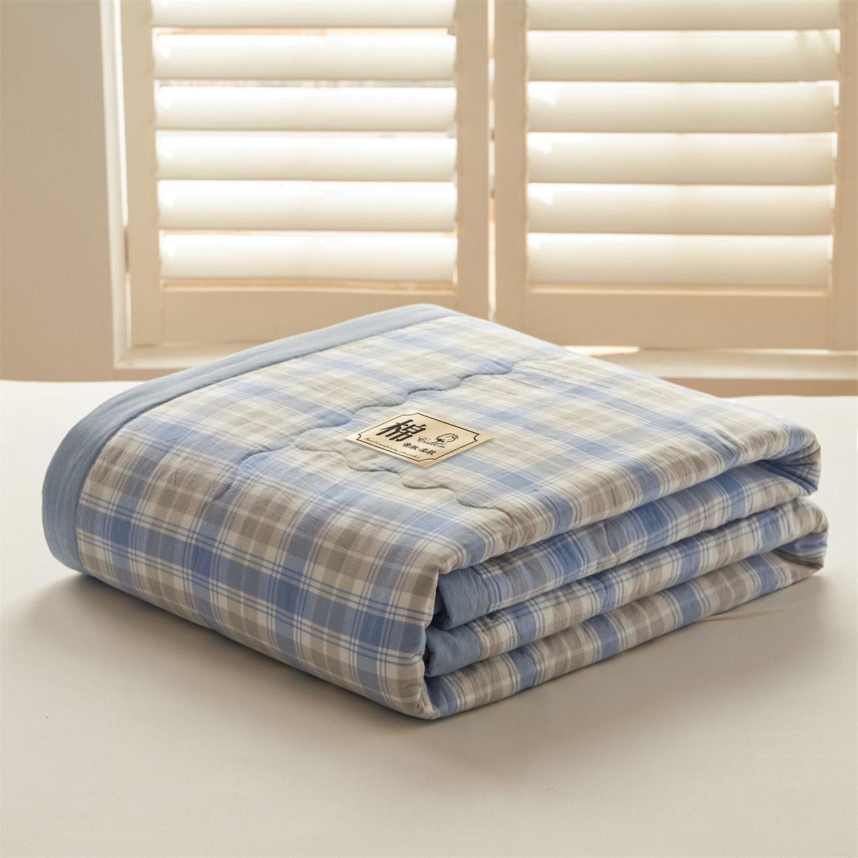 91家纺网 家纺一手货源 找家纺 招财星家纺 2026新款A类无印风100%新疆棉花夏被纯棉夏凉被空调被子薄被芯棉花被四件套 蓝黄格