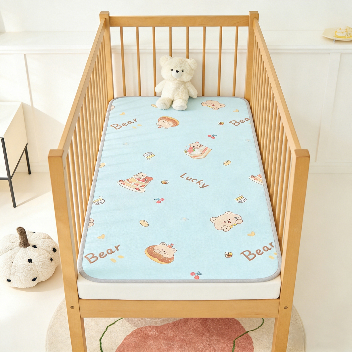 91家纺网 家纺一手货源 找家纺 奇丝雅 2026新款A类母婴级婴儿凉感冰豆豆凉席儿童新生小宝宝床幼儿园床拼接床冰丝席 甜甜圈