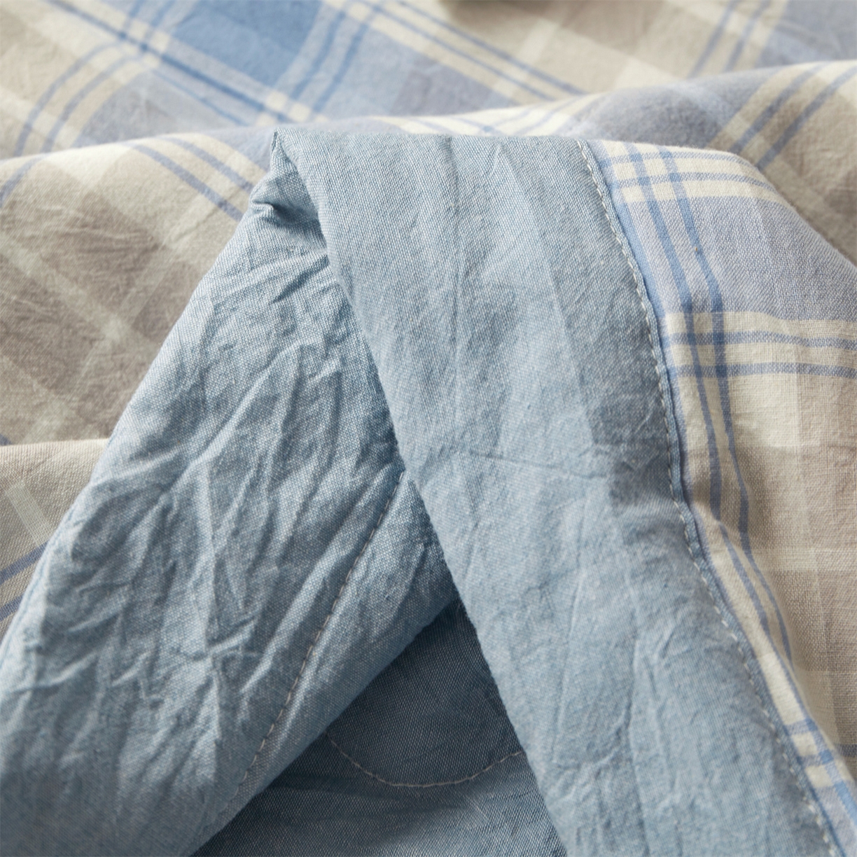 91家纺网 家纺一手货源 找家纺 招财星家纺 2026新款A类无印风100%新疆棉花夏被纯棉夏凉被空调被子薄被芯棉花被四件套 蓝黄格