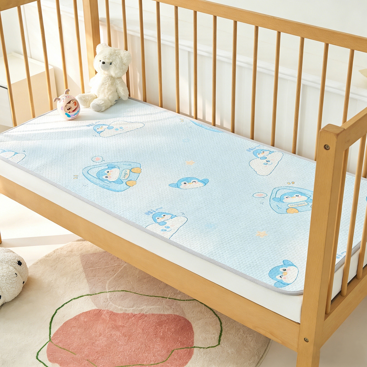 奇丝雅 2026新款A类母婴级婴儿凉感冰豆豆凉席儿童新生小宝宝床幼儿园床拼接床冰丝席 小企鹅