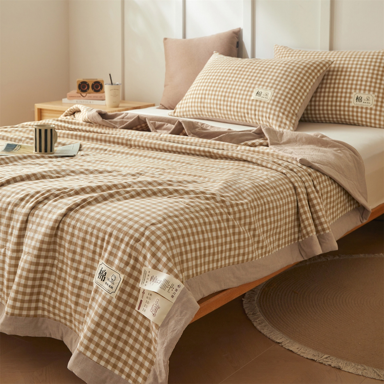 91家纺网 家纺一手货源 找家纺 招财星家纺 2026新款A类无印风100%新疆棉花夏被纯棉夏凉被空调被子薄被芯棉花被四件套 米小格