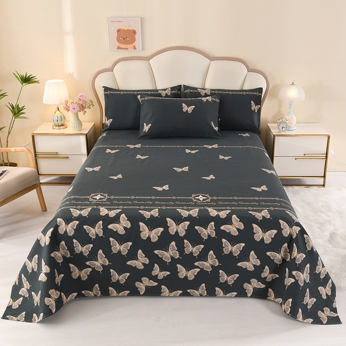 91家纺网 家纺一手货源 找家纺 望淮家纺 2025新款老粗布凉席床单三件套 墨羽