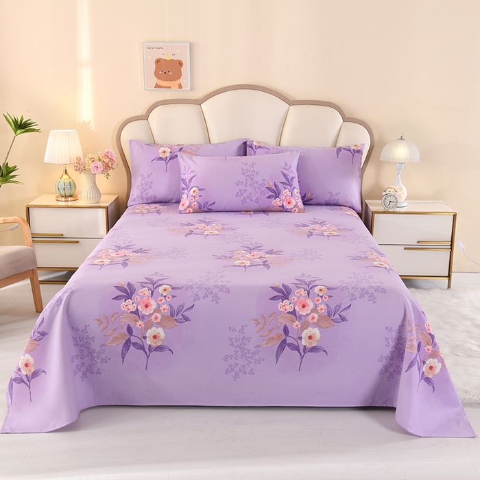 91家纺网 家纺一手货源 找家纺 望淮家纺 2025新款老粗布凉席床单三件套 烟雨-紫