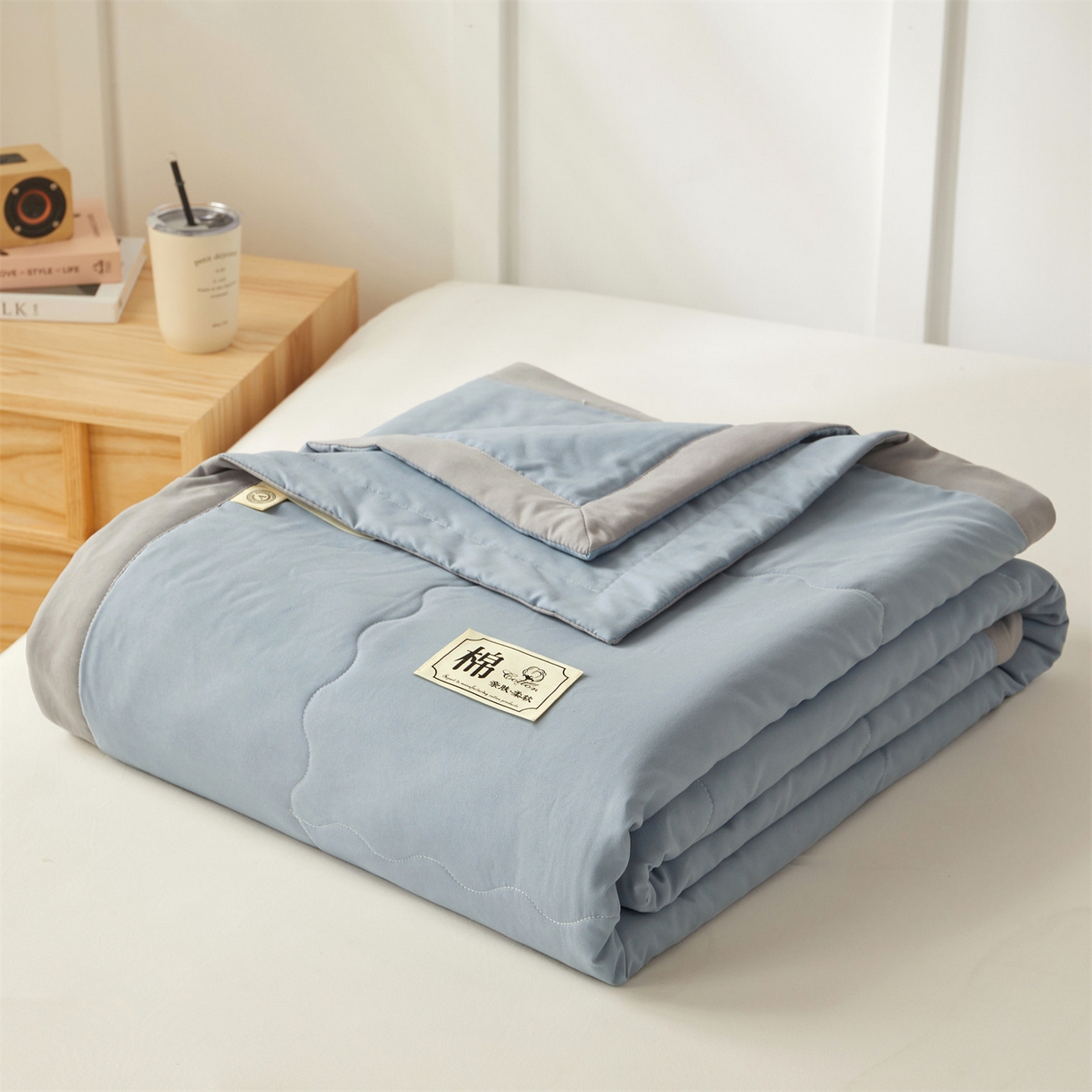 91家纺网 家纺一手货源 找家纺 招财星家纺 2026新款A类无印风100%新疆棉花夏被纯棉夏凉被空调被子薄被芯棉花被四件套 清新蓝