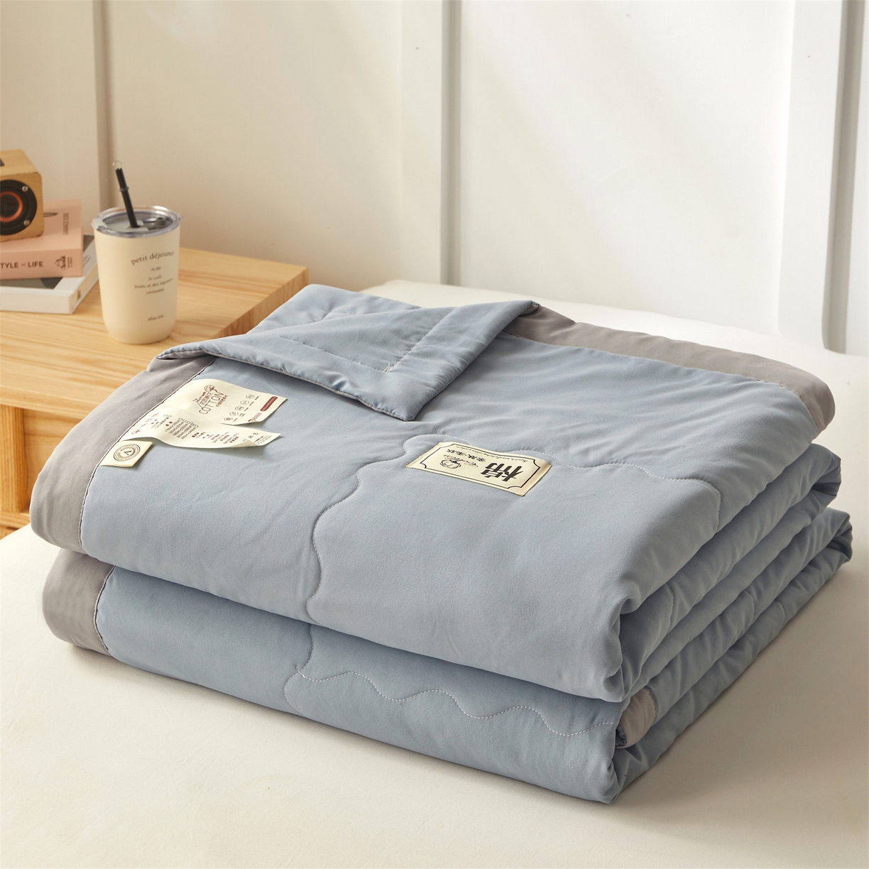 91家纺网 家纺一手货源 找家纺 招财星家纺 2026新款A类无印风100%新疆棉花夏被纯棉夏凉被空调被子薄被芯棉花被四件套 清新蓝