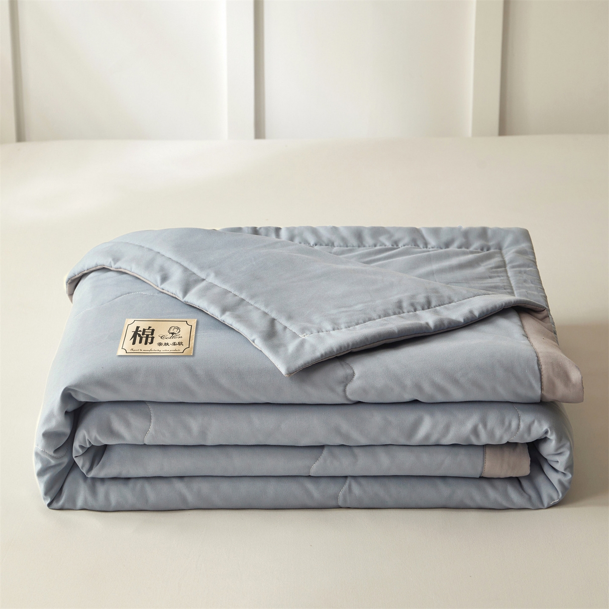 91家纺网 家纺一手货源 找家纺 招财星家纺 2026新款A类无印风100%新疆棉花夏被纯棉夏凉被空调被子薄被芯棉花被四件套 清新蓝