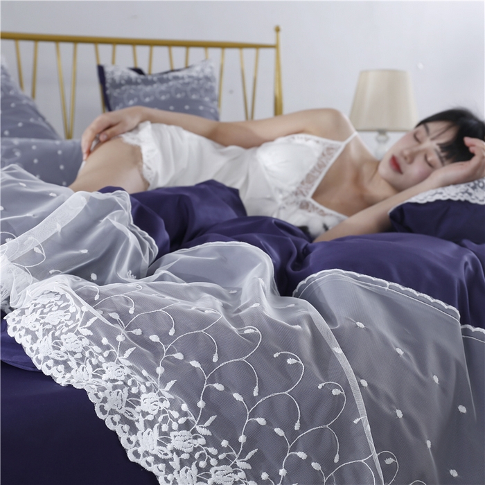 91家纺网 家纺一手货源 找家纺 韩秀 2026新款水洗真丝四件套-甜馨系列 甜馨-藏青