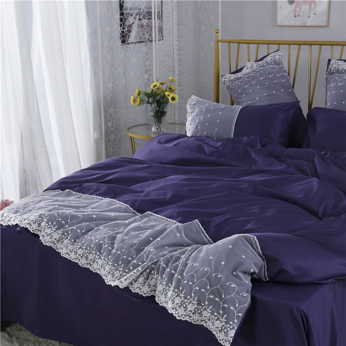 91家纺网 家纺一手货源 找家纺 韩秀 2026新款水洗真丝四件套-甜馨系列 甜馨-藏青